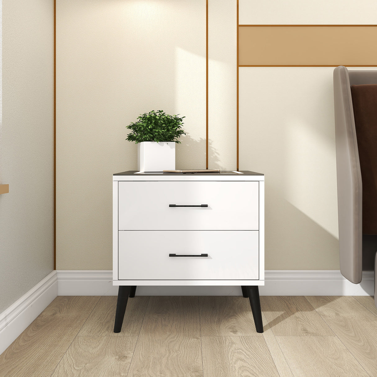 MLCT105 WHITE SMART BEDSIDE TABLE
