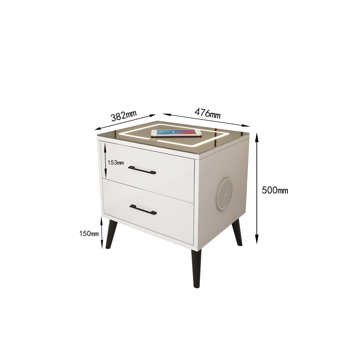 MLCT105 WHITE SMART BEDSIDE TABLE