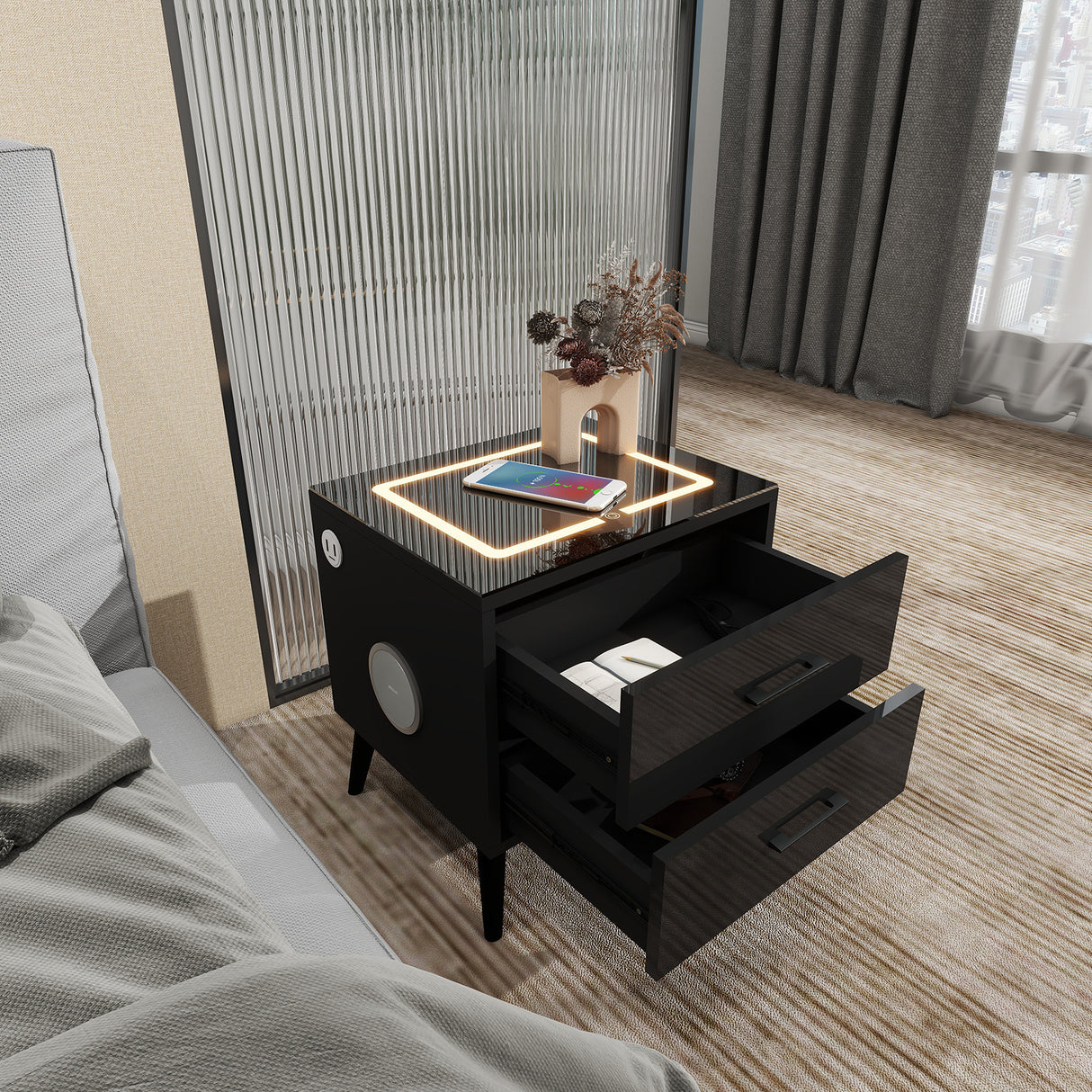 MLCT105 BLACK SMART BEDSIDE TABLE