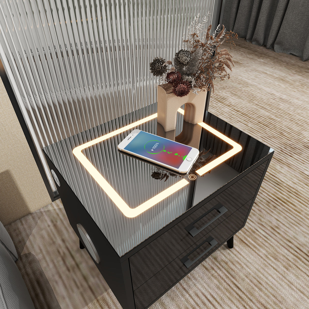 MLCT105 BLACK SMART BEDSIDE TABLE