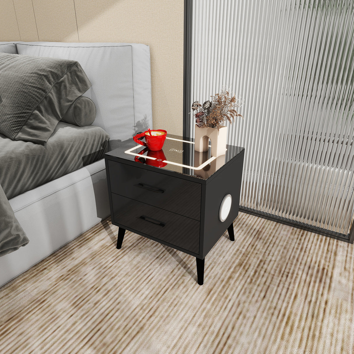 MLCT105 BLACK SMART BEDSIDE TABLE