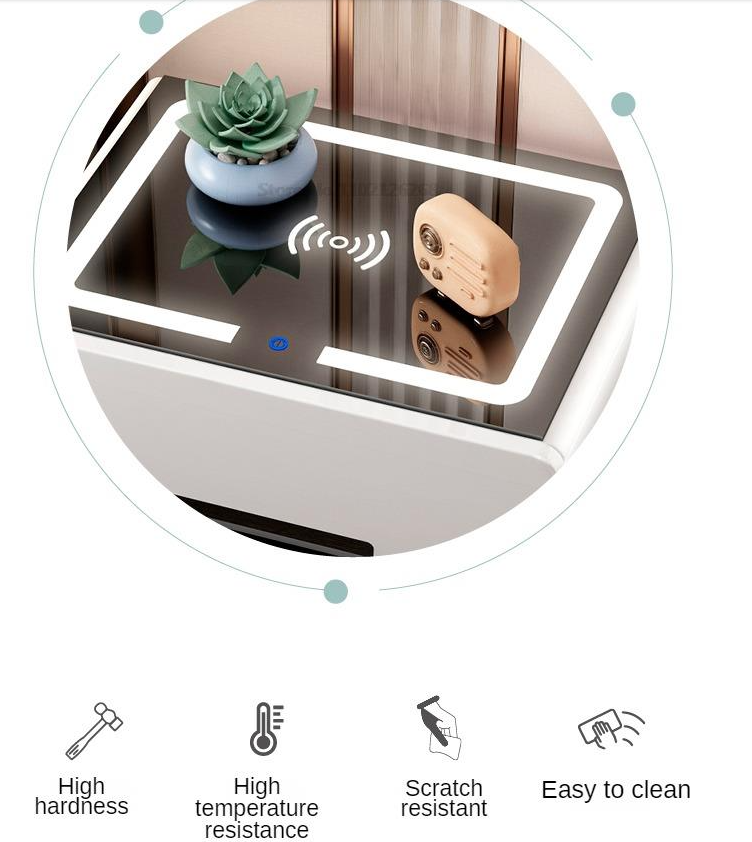 Ultra Black Smart Bedside Table with Intelligent Wireless Charging