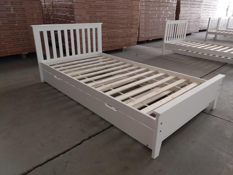 Solid Wood Trundle Bed White Single