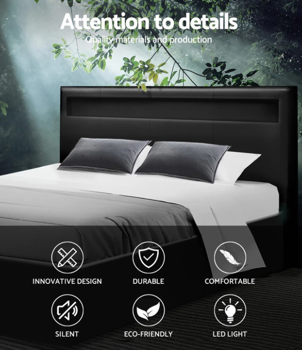 Torby Bed Frame with storage and LED Light Black King suee furniture