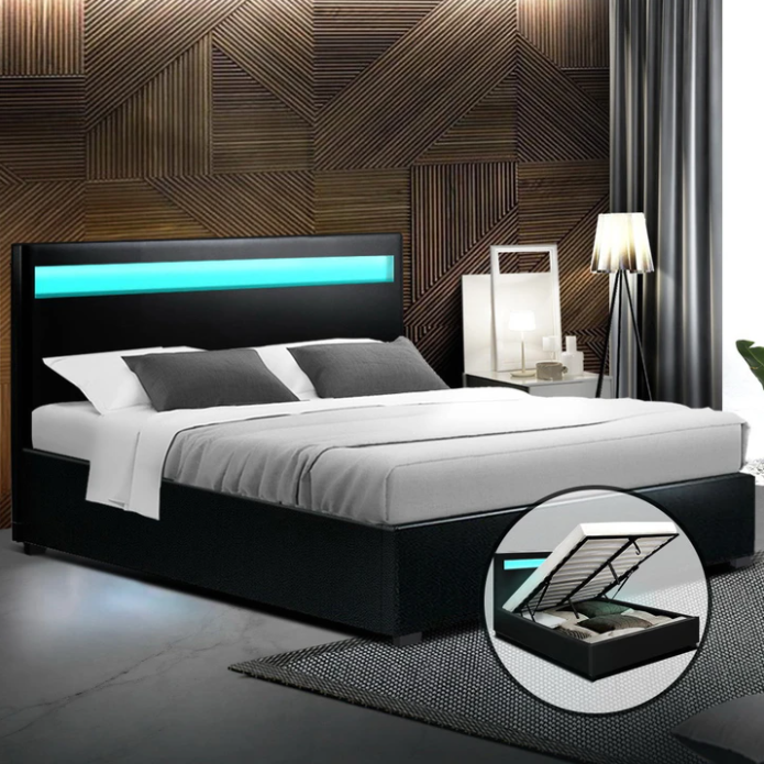 Torby Bed Frame with storage and LED Light Black King