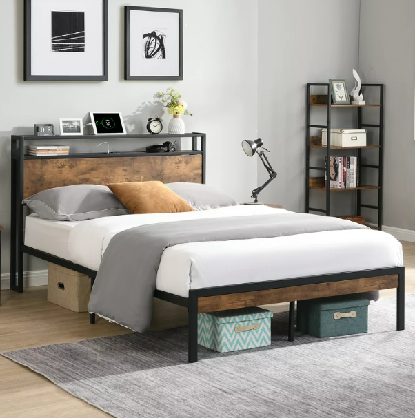 Platform Bed Frame With USB Ports Queen