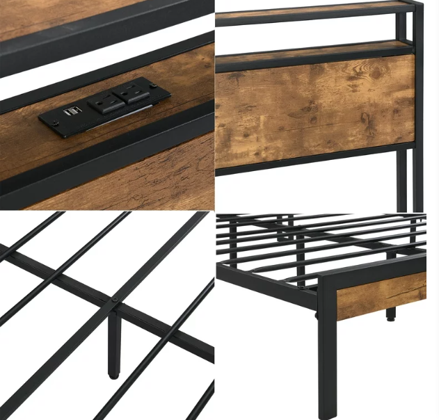 Platform Bed Frame With USB Ports Queen