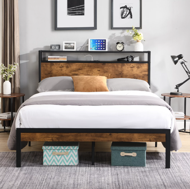 Platform Bed Frame With USB Ports Double