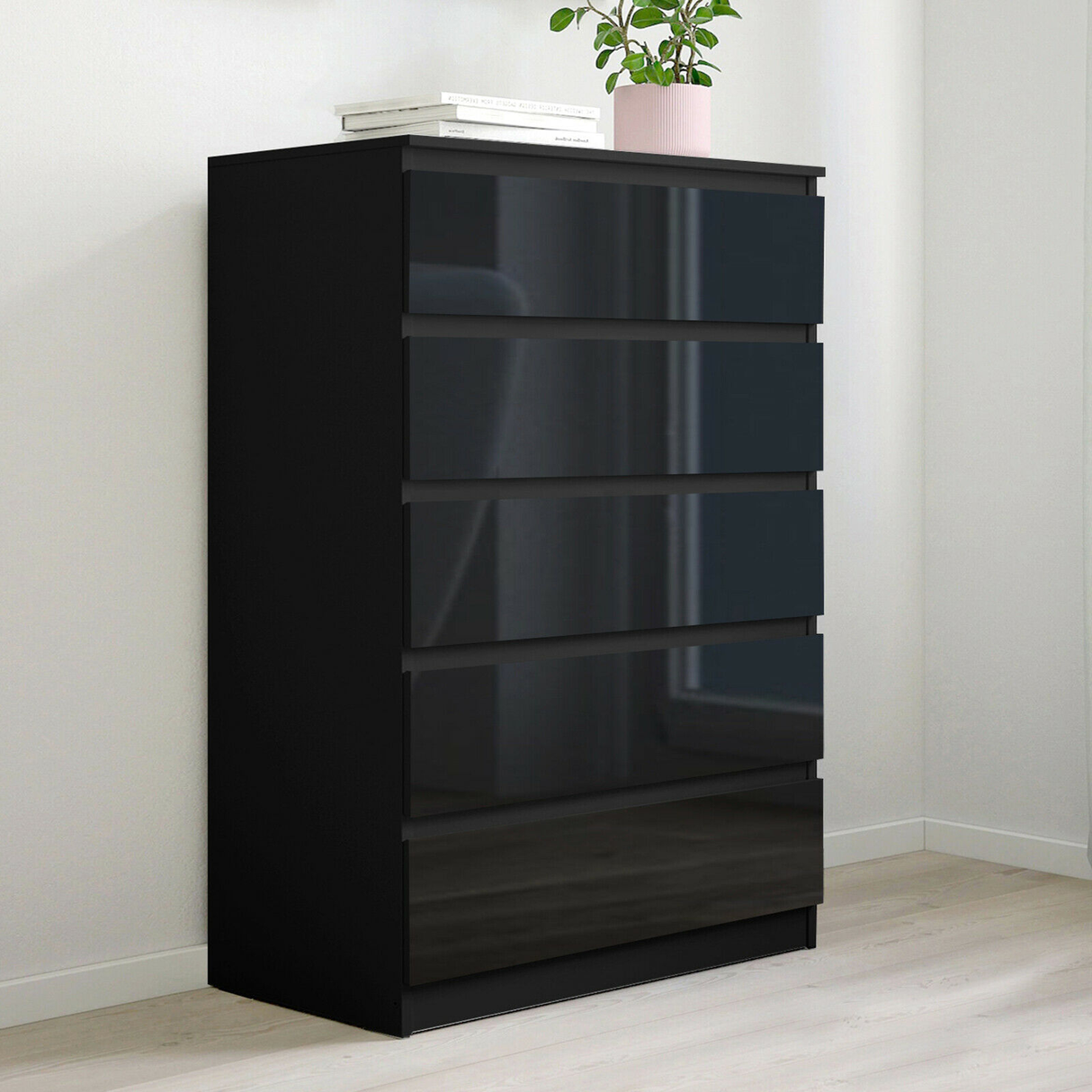 'Monaco' Black Chest of 5 drawers