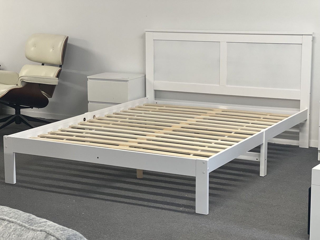 'Metro' Solid Pine Bed Frame White Queen