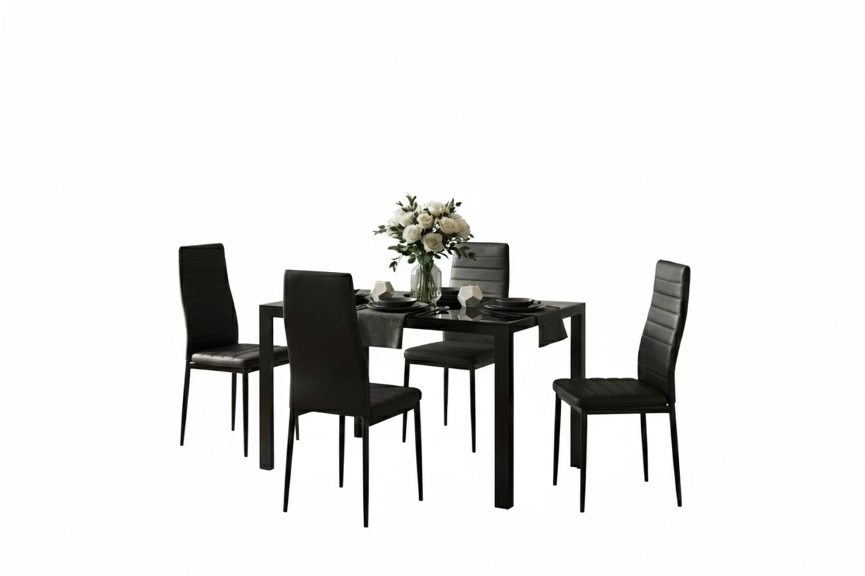 Classic 1.2m Temper Glass Dining Table + Buxton Chairs*4 Set