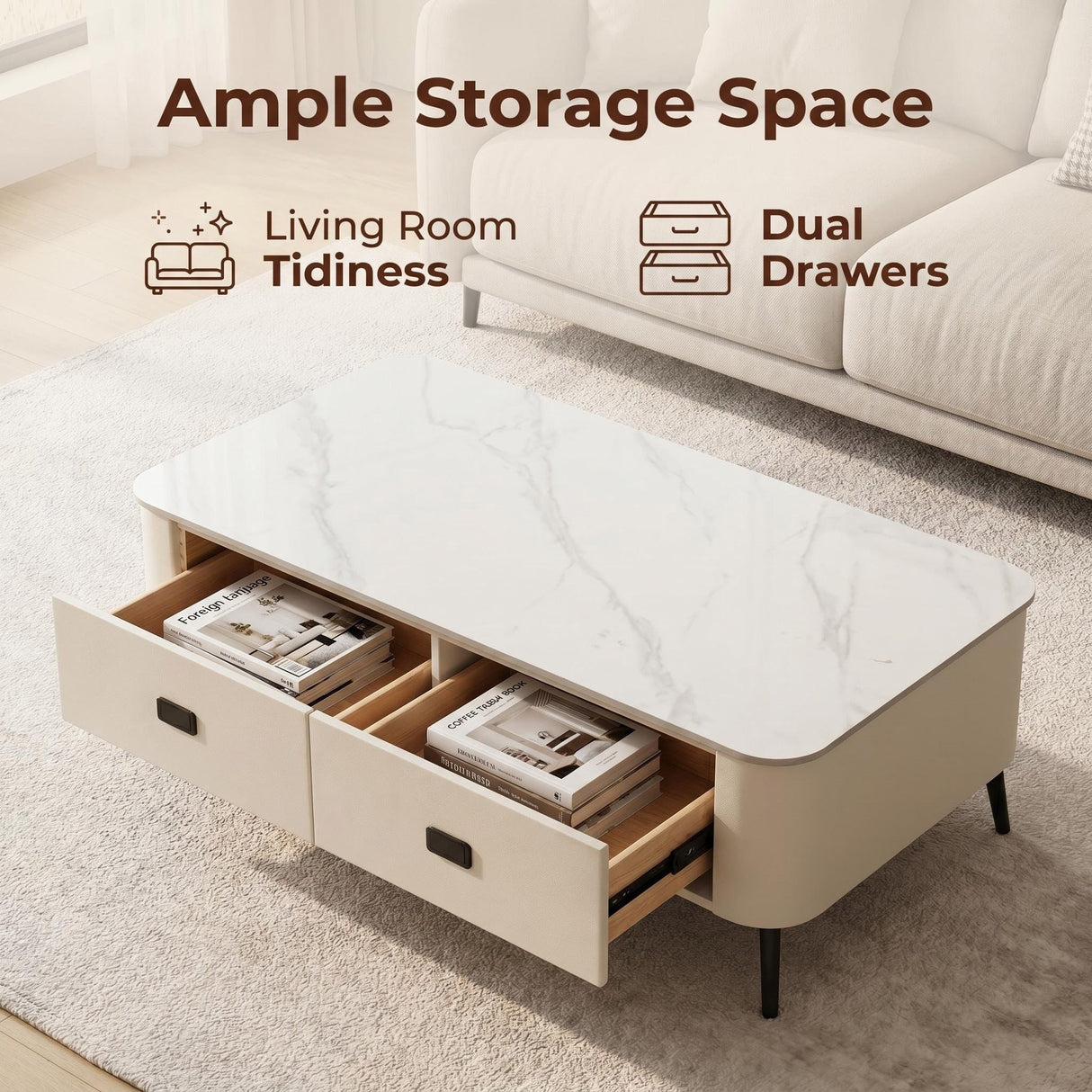 Modern Sintered Stone Coffee Table with Storage