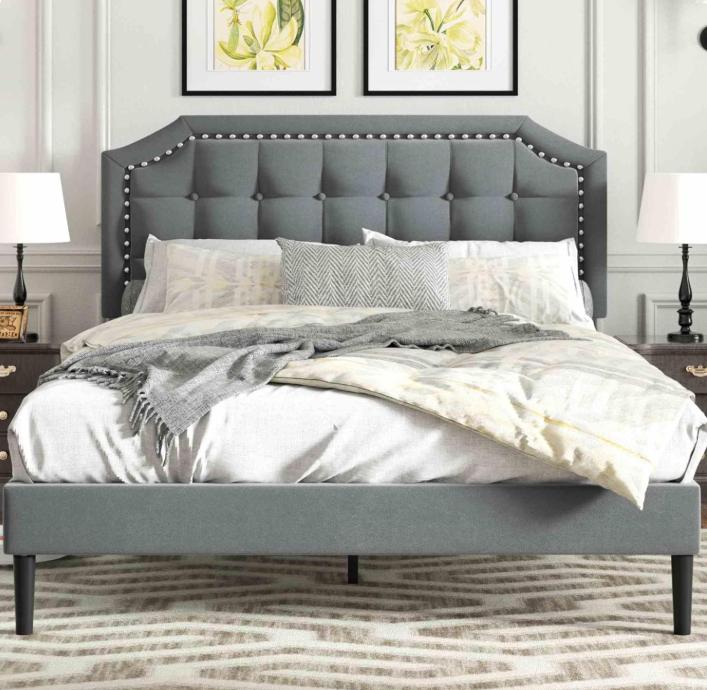 Eltham Bedframe Grey Velvet Double