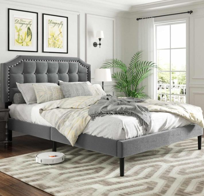 Eltham Bedframe Grey Velvet Double