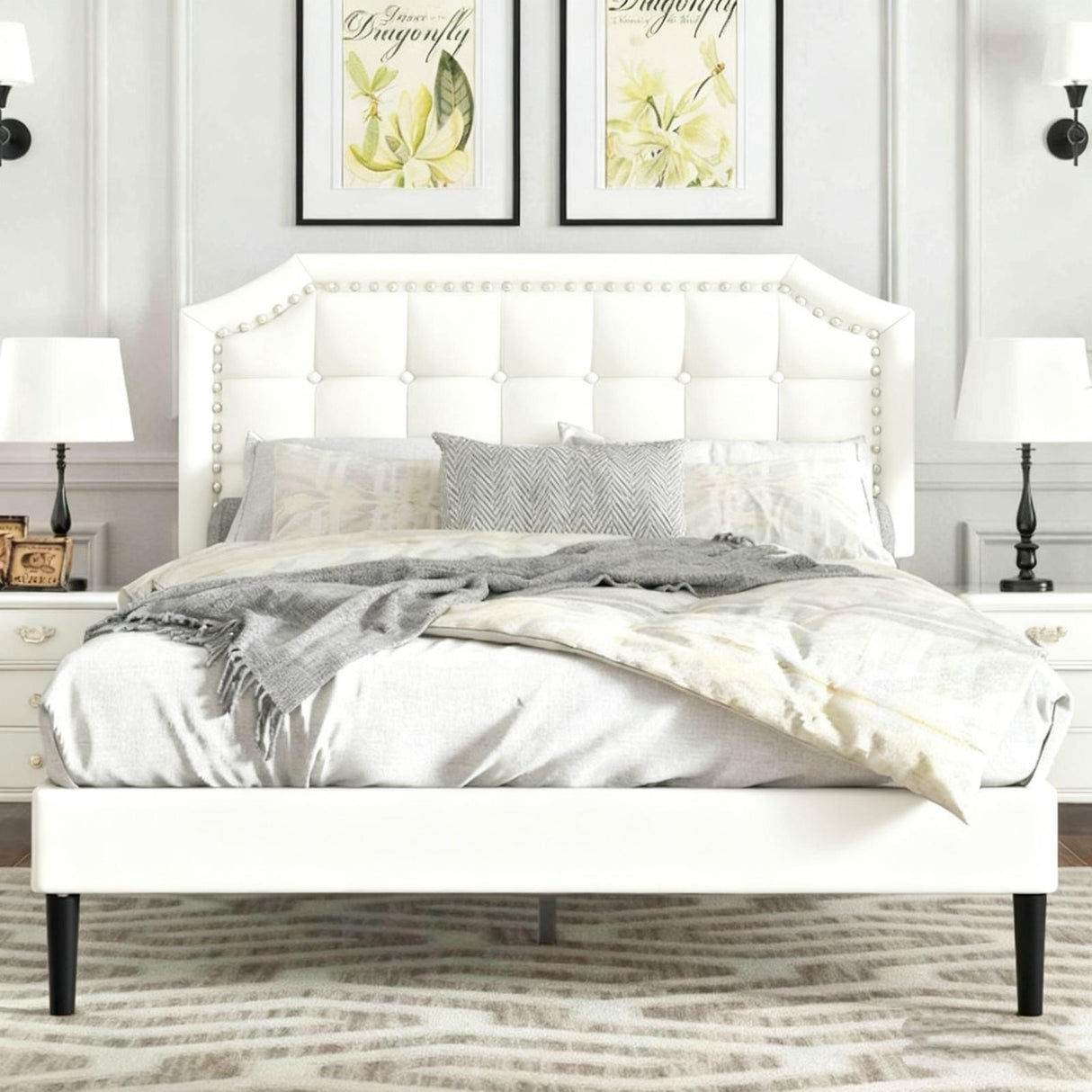 Eltham Bedframe White PU Queen