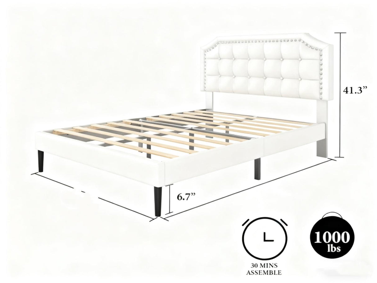 Eltham Bedframe White PU Queen