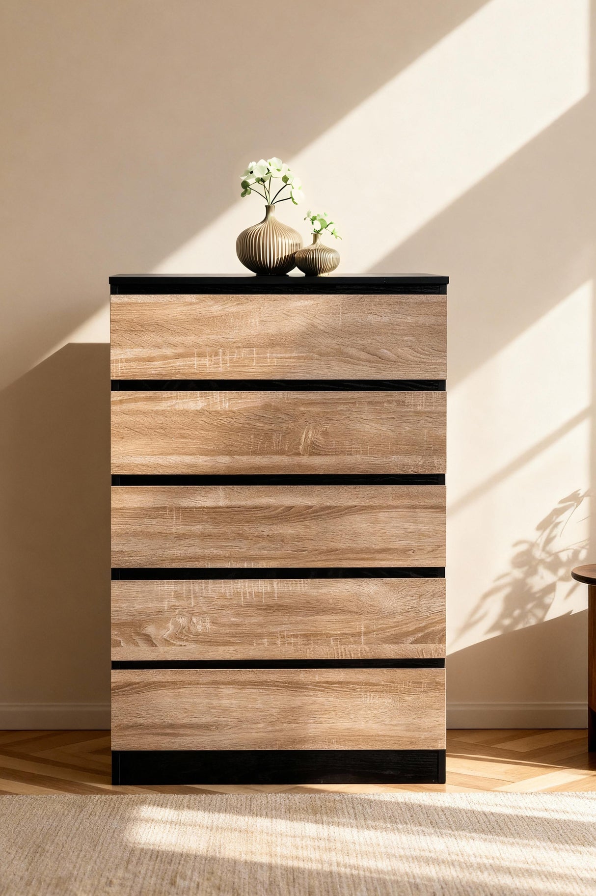 Woodsy Chest of 5 Drawers Black + Oak