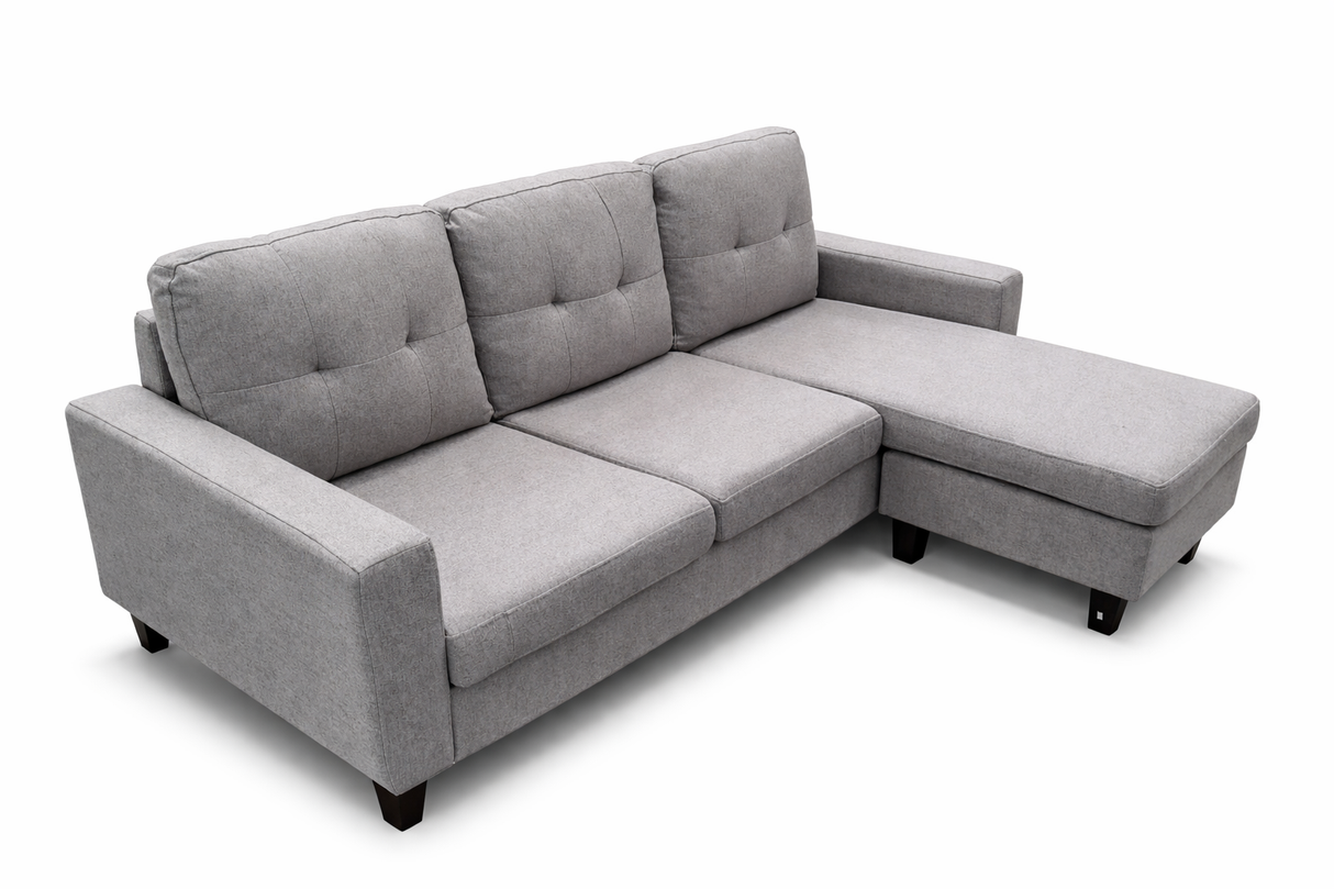 Koa Sectional L Shape Sofa Light Grey with buttons