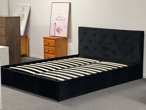Pilkington Fabric Bed Frame with massive storage (Dark Grey/ Black Velvet)
