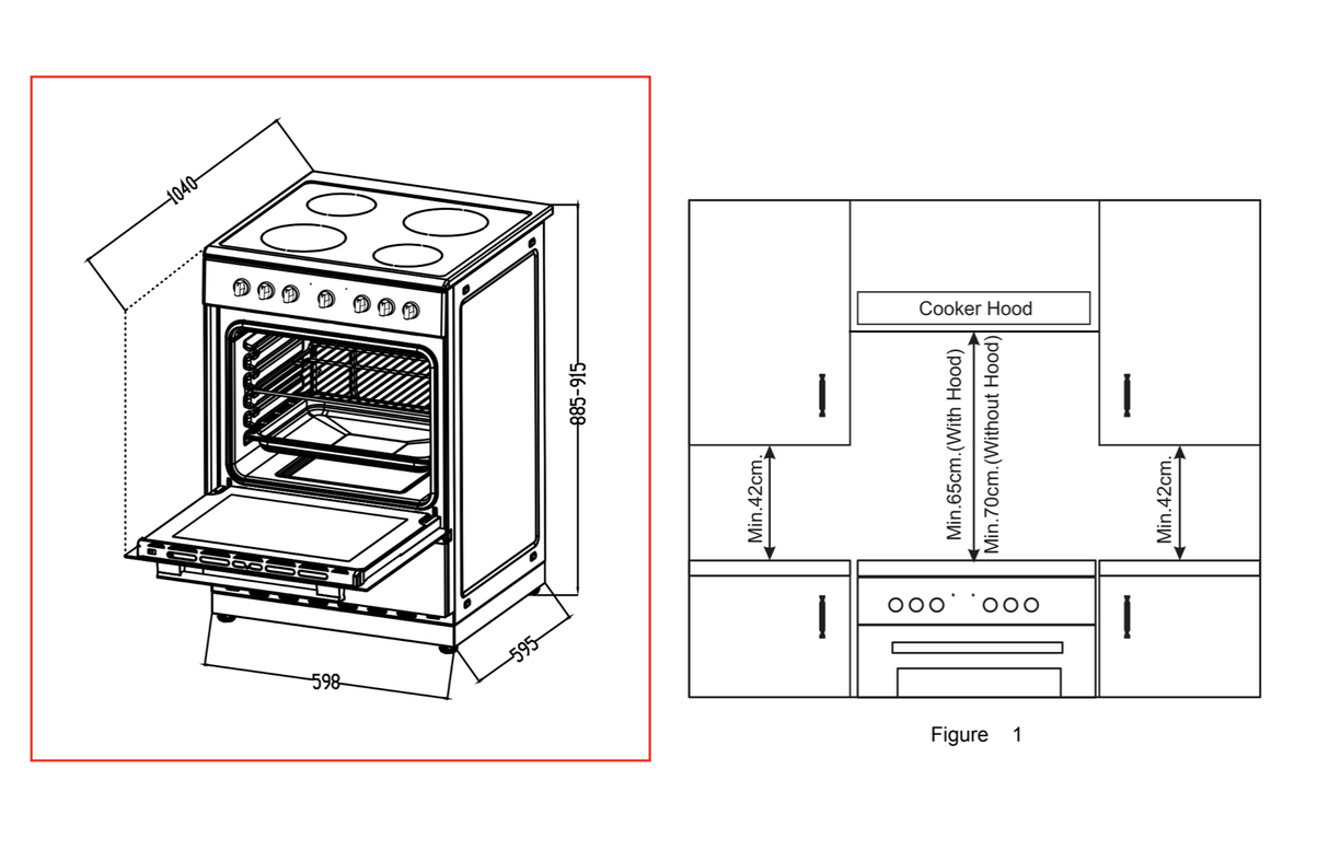 Midea 24DME4R109 Free standing Ceramic cooker/Over Stainless Steel