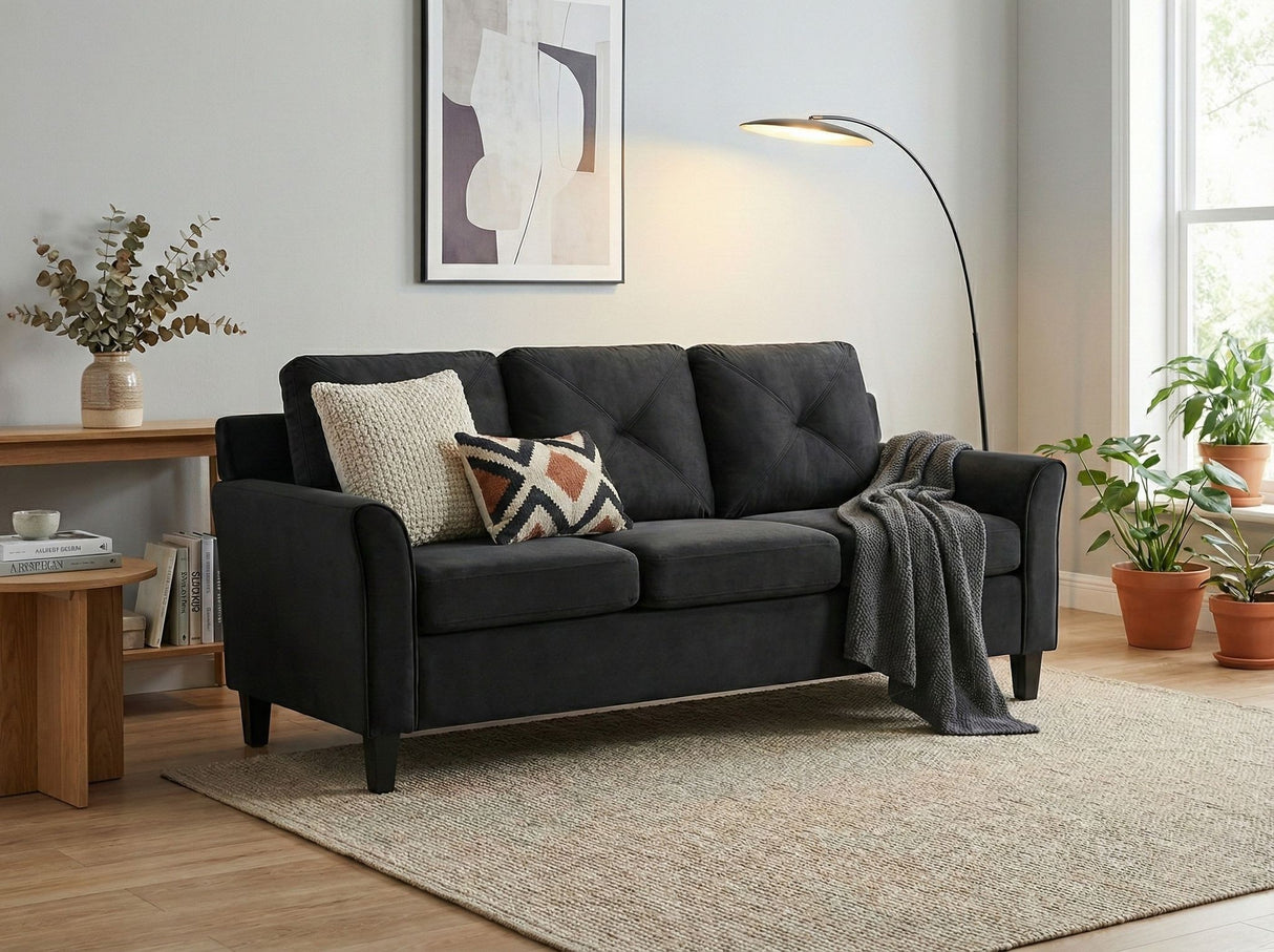 Neeve 3 Seater Sofa Velvet Black