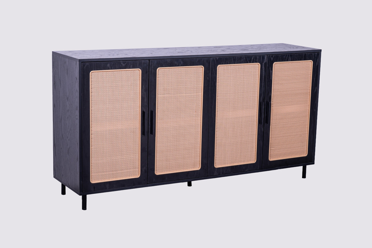 Oslo 4-Door Sideboard Cabinet Black with Oak Doors