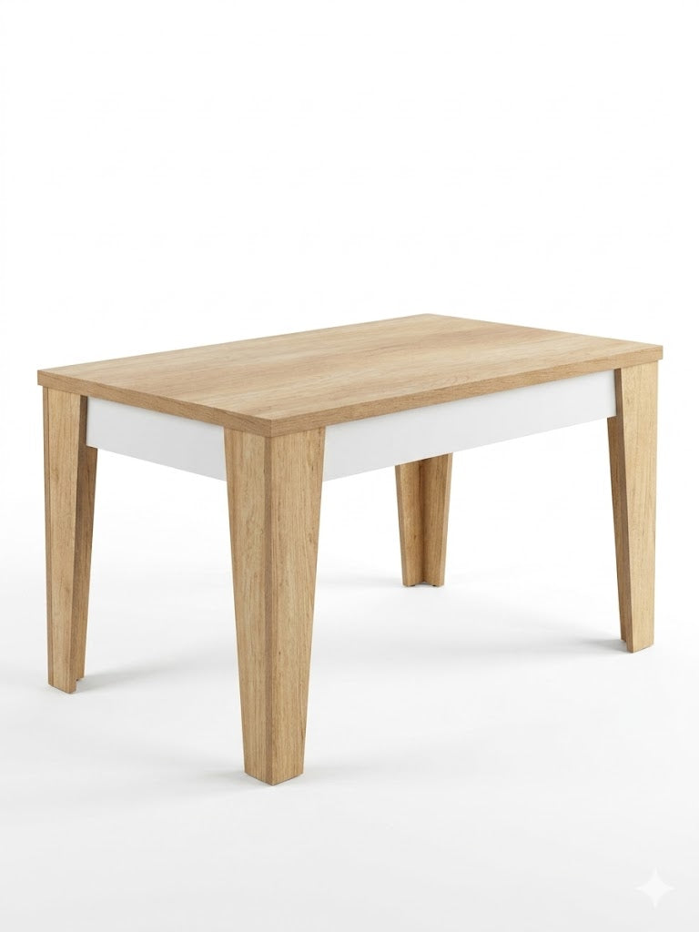 Angled Rustic Oak Color Dining Table White