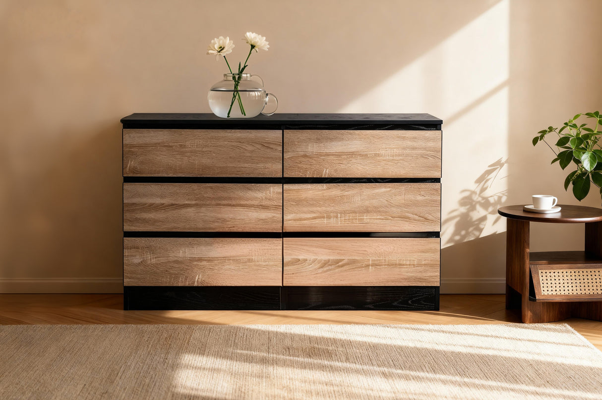 Woodsy Chest of 6 Drawers Black + Oak