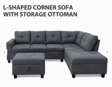 The Mercer Modular Corner Sofa with Storage Ottoman - Grey - Right