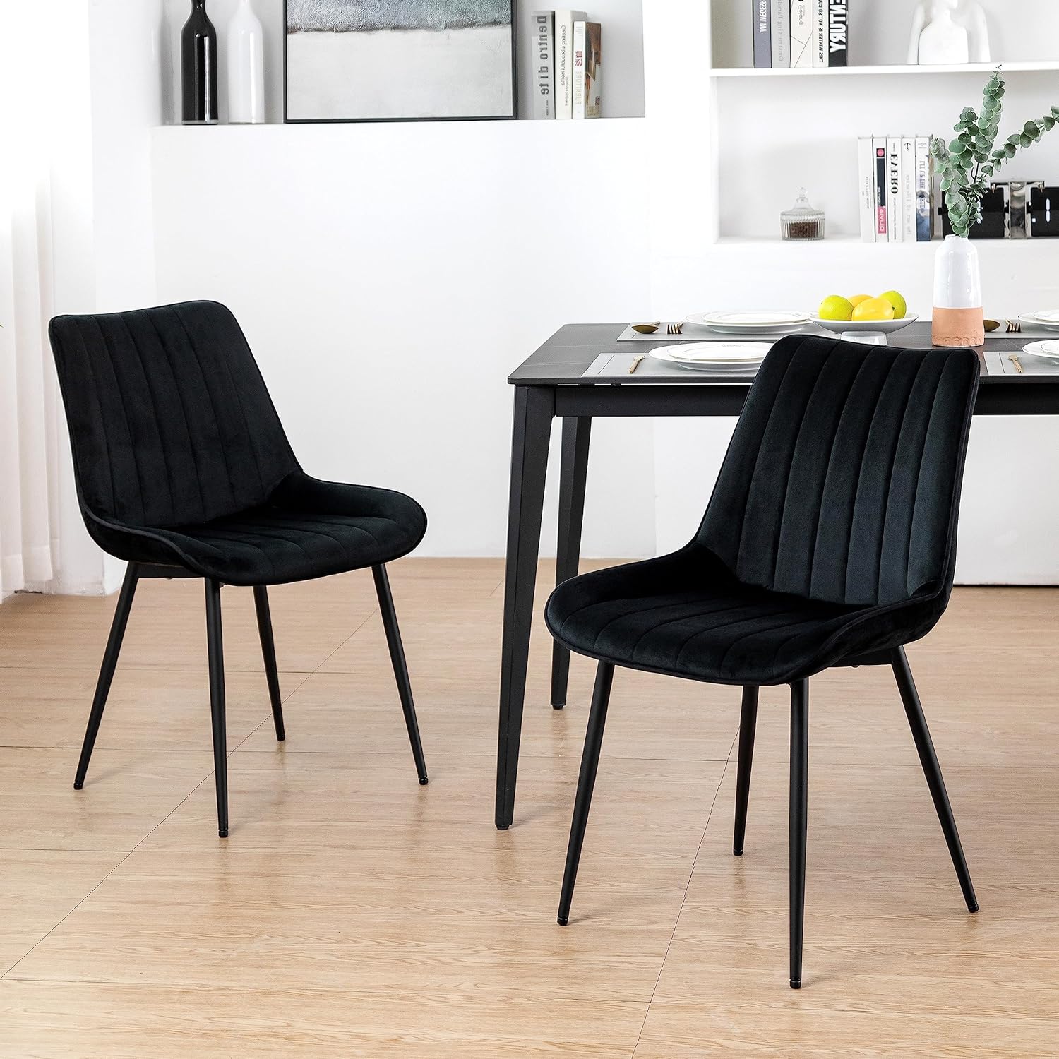 Midnight Velvet Black Dining Chair with Black Legs – sue-e furniture
