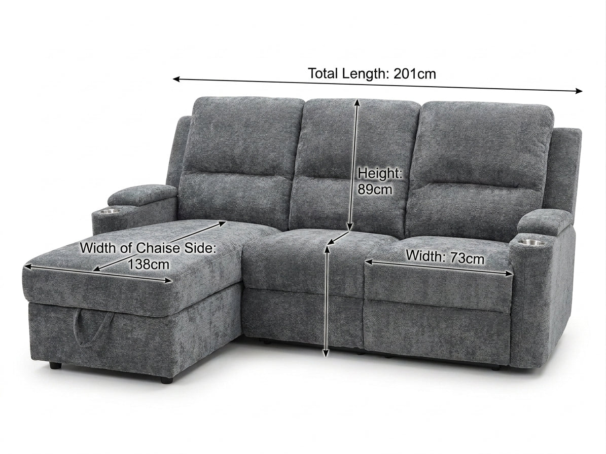 The Aston 3-Seater Reclining Chaise Lounge with Storage