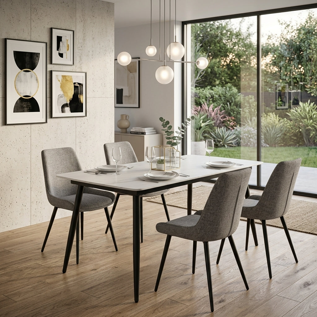 Astrid Gloss Marble-Look Dining Table - Whie / Black