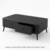 Modern Sintered Stone Coffee Table with Storage - Black