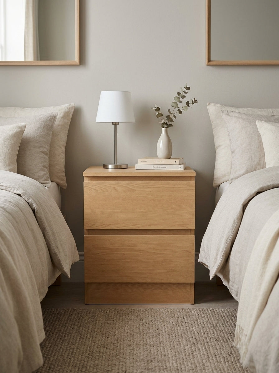 Element 2-Drawer Oak Bedside Table