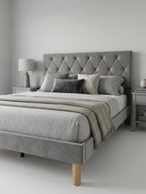 Malfroy Bed Frame Grey Velvet Queen