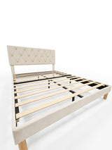 Malfroy Bed Frame Beige Velvet Queen