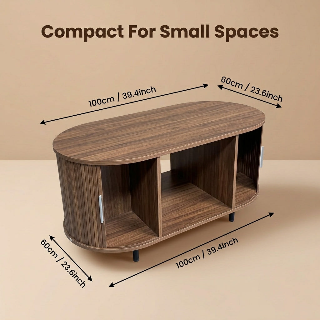 Kanso Fluted Oval Coffee Table - Walnut