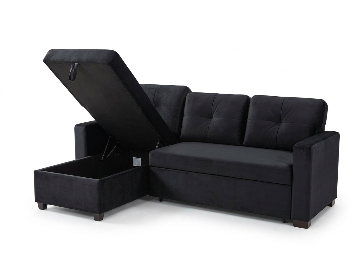 DISPLAY - Hogan Button Sofa Bed Velvet Black
