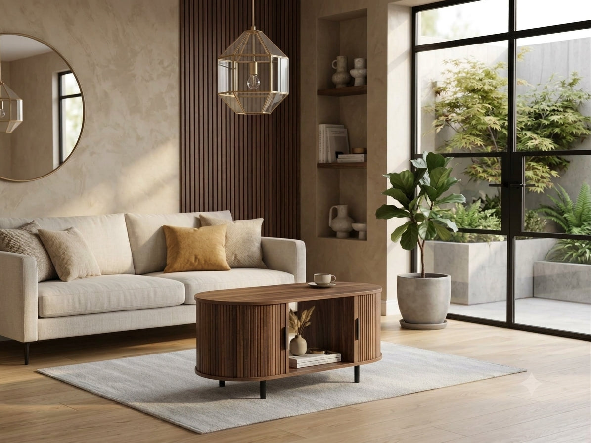 Kanso Fluted Oval Coffee Table - Walnut
