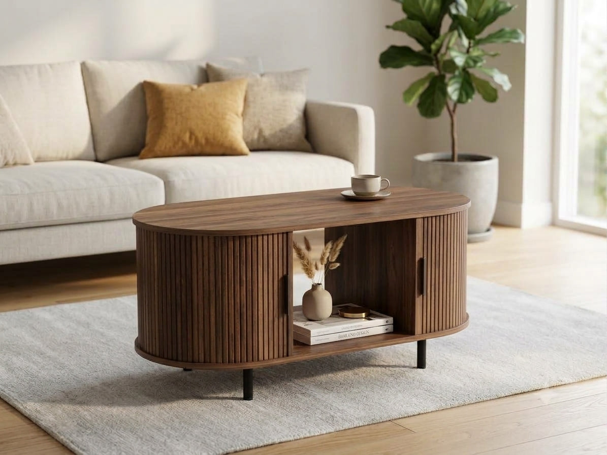 Kanso Fluted Oval Coffee Table - Walnut