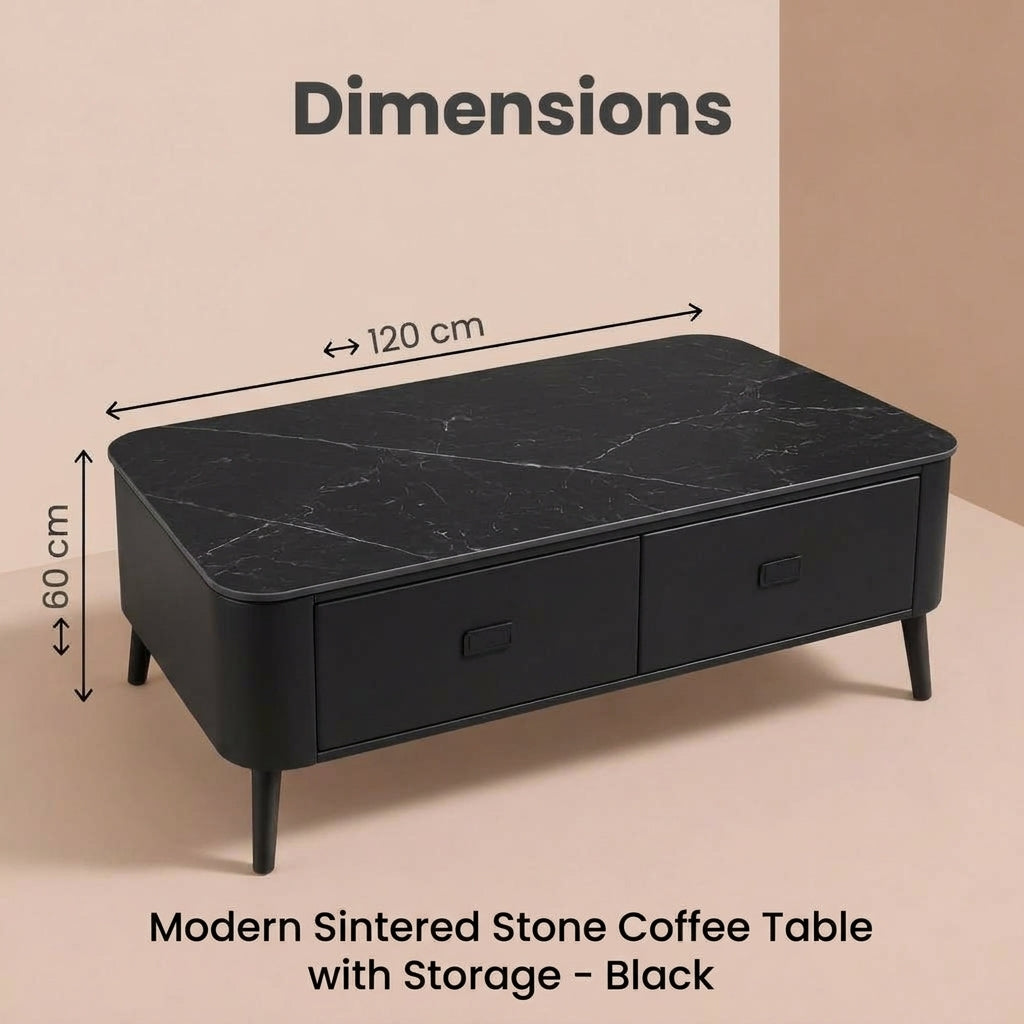 Modern Sintered Stone Coffee Table with Storage - Black