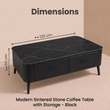 Modern Sintered Stone Coffee Table with Storage - Black