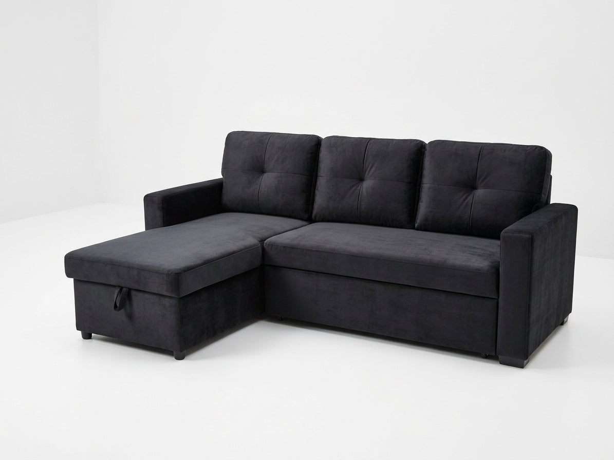 DISPLAY - Hogan Button Sofa Bed Velvet Black