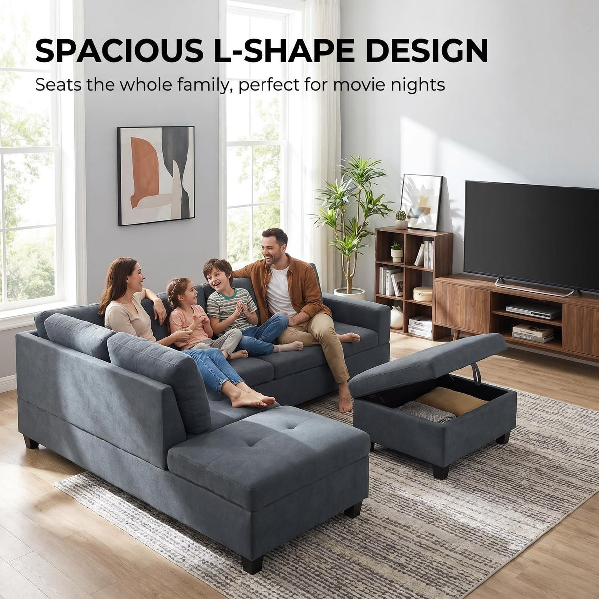The Mercer Modular Corner Sofa with Storage Ottoman - Grey - Right