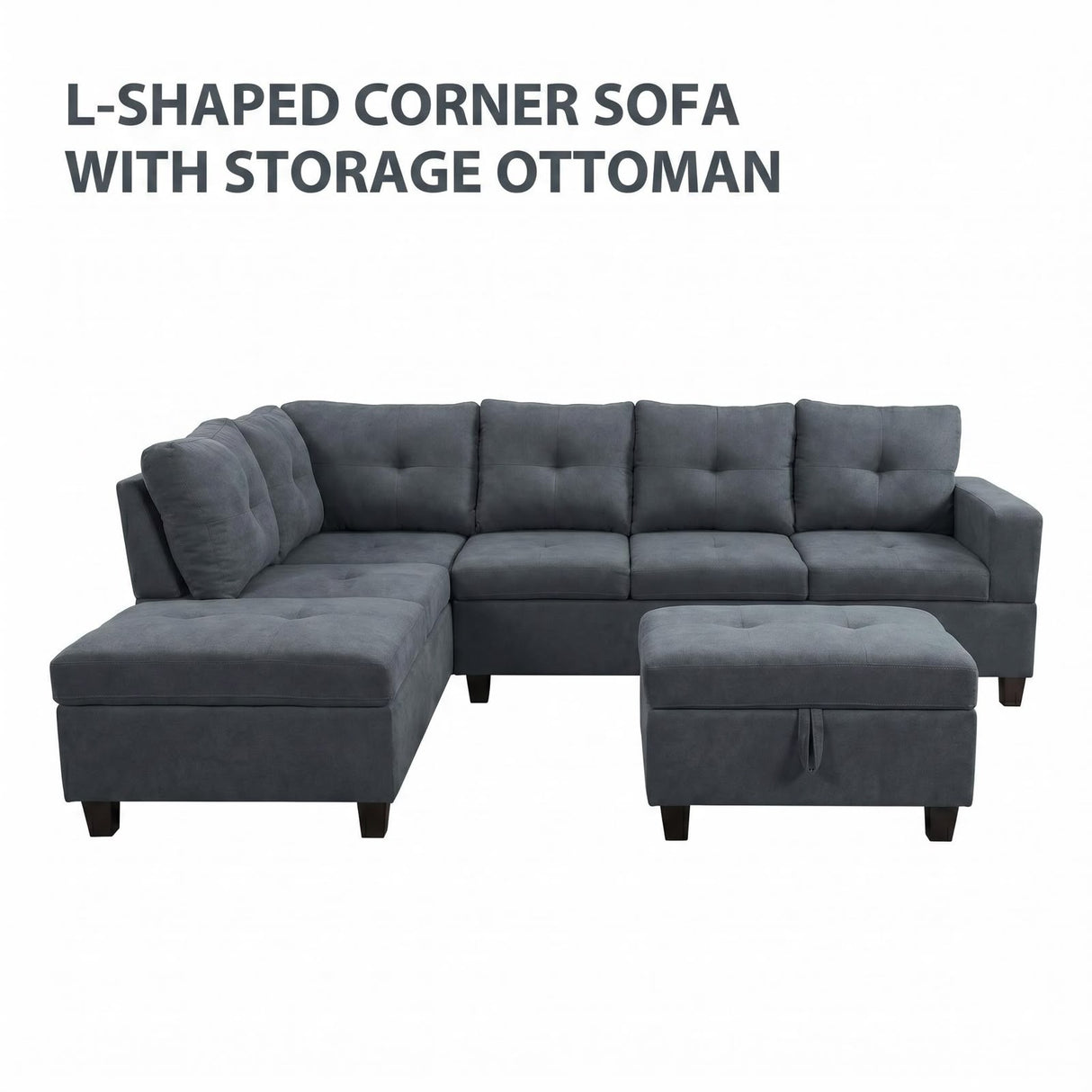 The Mercer Modular Corner Sofa with Storage Ottoman - Grey - Right