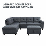 The Mercer Modular Corner Sofa with Storage Ottoman - Grey - Left