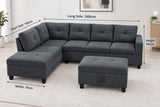 The Mercer Modular Corner Sofa with Storage Ottoman - Grey - Left