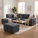 The Mercer Modular Corner Sofa with Storage Ottoman - Grey - Right