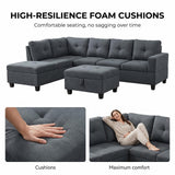 The Mercer Modular Corner Sofa with Storage Ottoman - Grey - Right