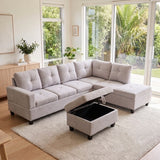The Mercer Modular Corner Sofa with Storage Ottoman - Light Grey - Right